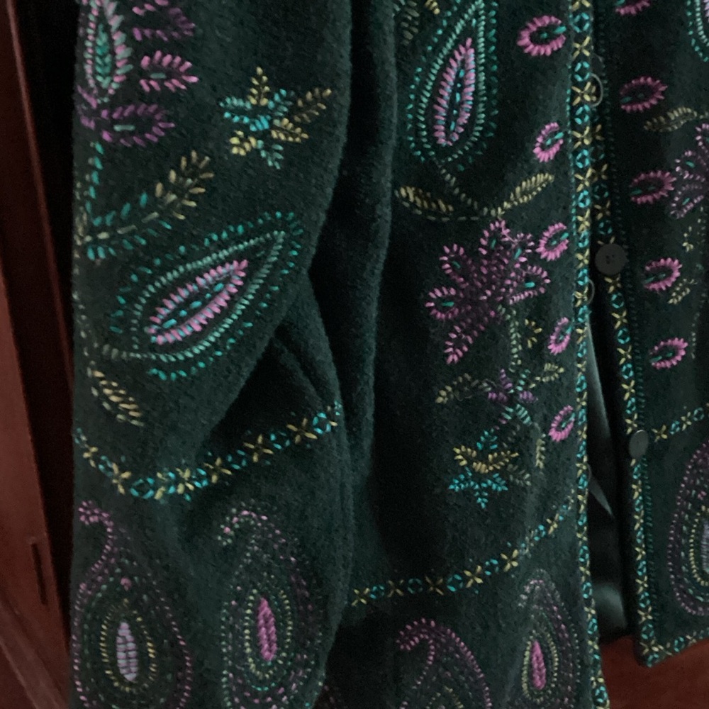 Linea by Louis Dell'Olio Green Embroidered boho hippy look coat - Picture 4 of 10